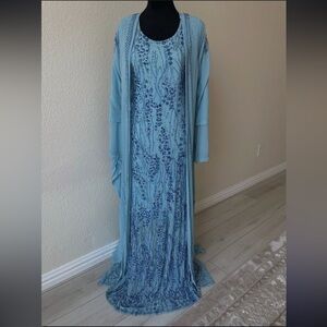 Light Baby Blue Beaded Kurdish Dress with Matching Overdress.